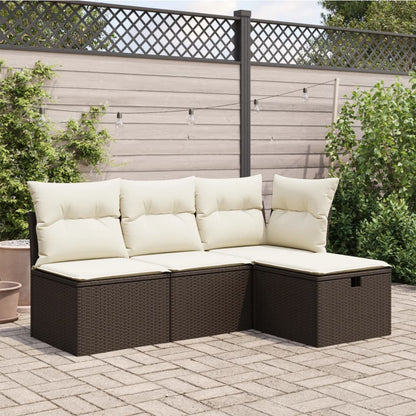 Gartenhocker mit Kissen Braun 55x55x37 cm Poly Rattan