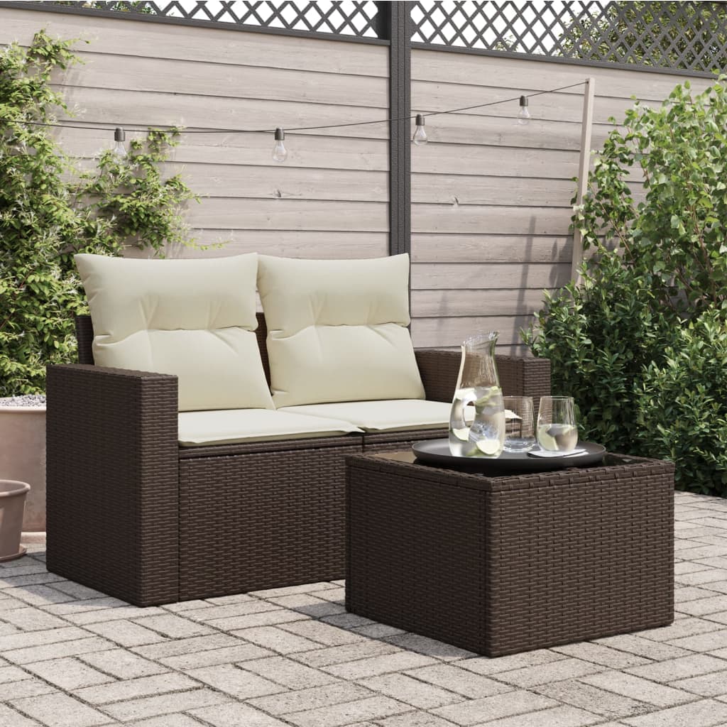 Gartentisch mit Glasplatte Braun 55x55x37 cm Poly Rattan