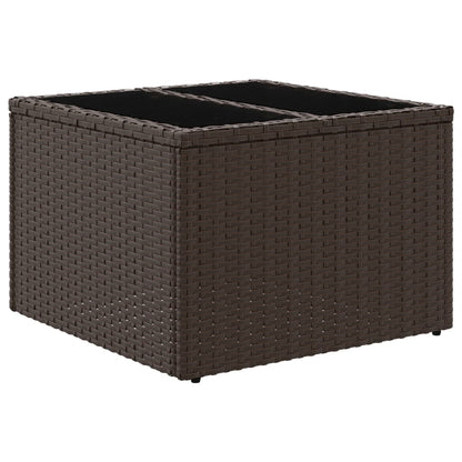 Gartentisch mit Glasplatte Braun 55x55x37 cm Poly Rattan