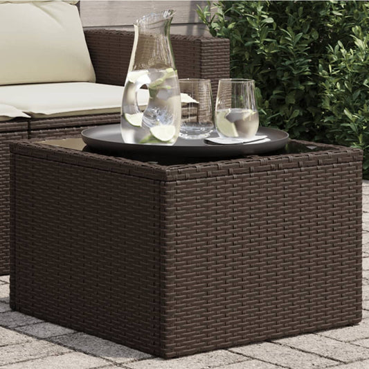 Gartentisch mit Glasplatte Braun 55x55x37 cm Poly Rattan