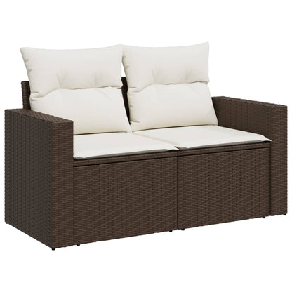 Gartensofa mit Kissen 2-Sitzer Braun Poly Rattan