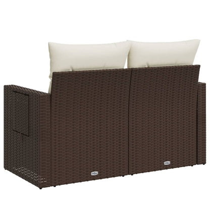 Gartensofa mit Kissen 2-Sitzer Braun Poly Rattan