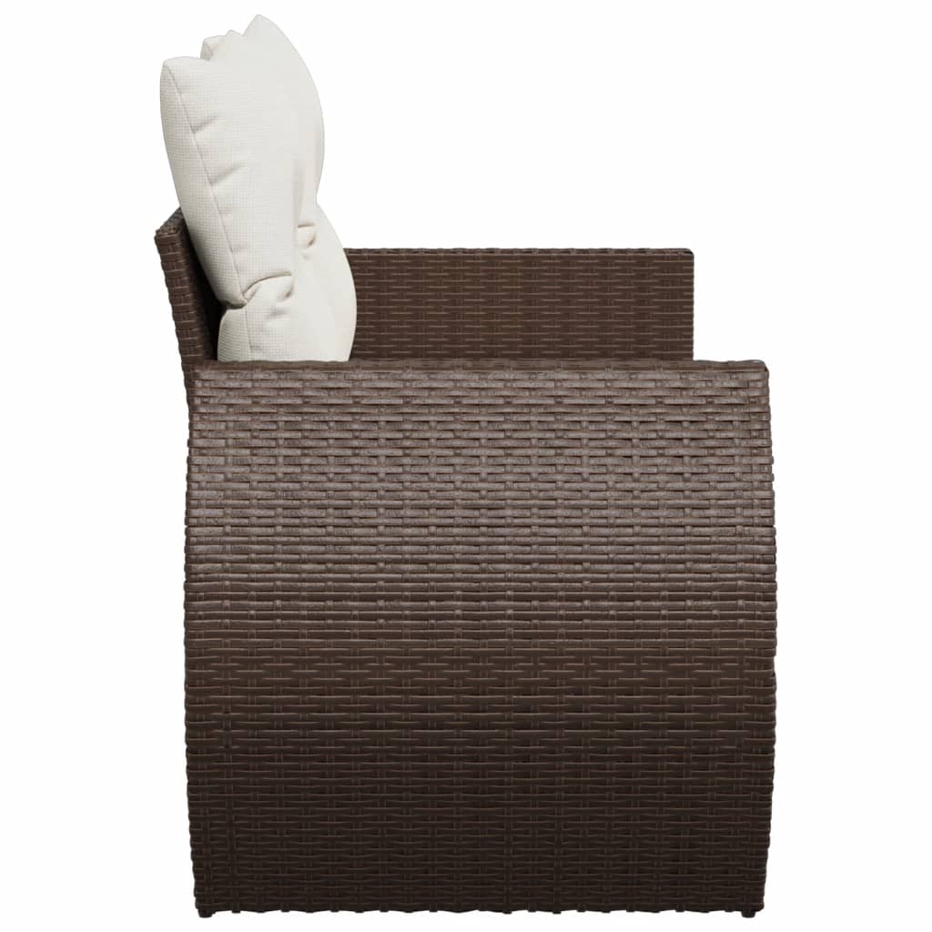 Gartensofa mit Kissen 2-Sitzer Braun Poly Rattan