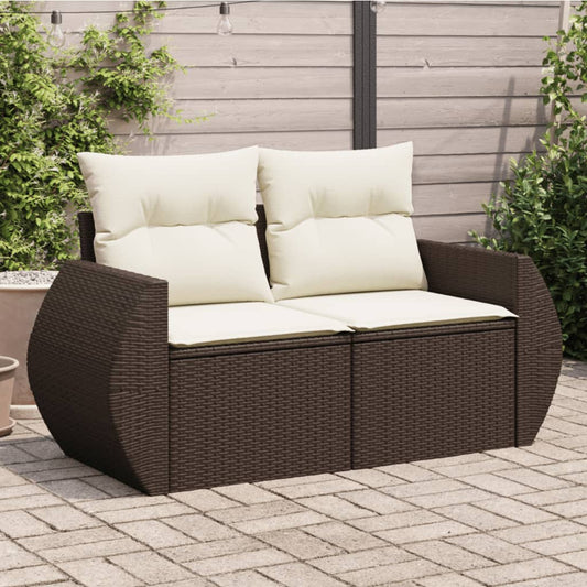 Gartensofa mit Kissen 2-Sitzer Braun Poly Rattan