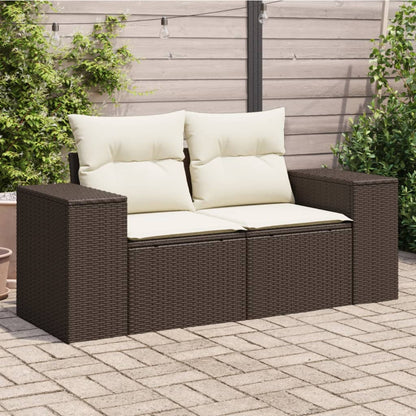 Gartensofa mit Kissen 2-Sitzer Braun Poly Rattan