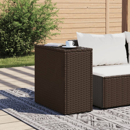 Garten-Beistelltisch mit Glasplatte Braun 58x27,5x55 cm Rattan