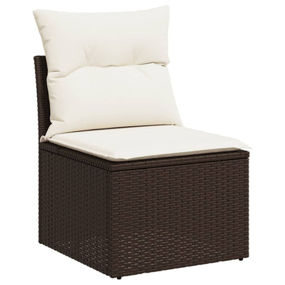 Gartensessel ohne Armlehnen mit Kissen Braun Poly Rattan