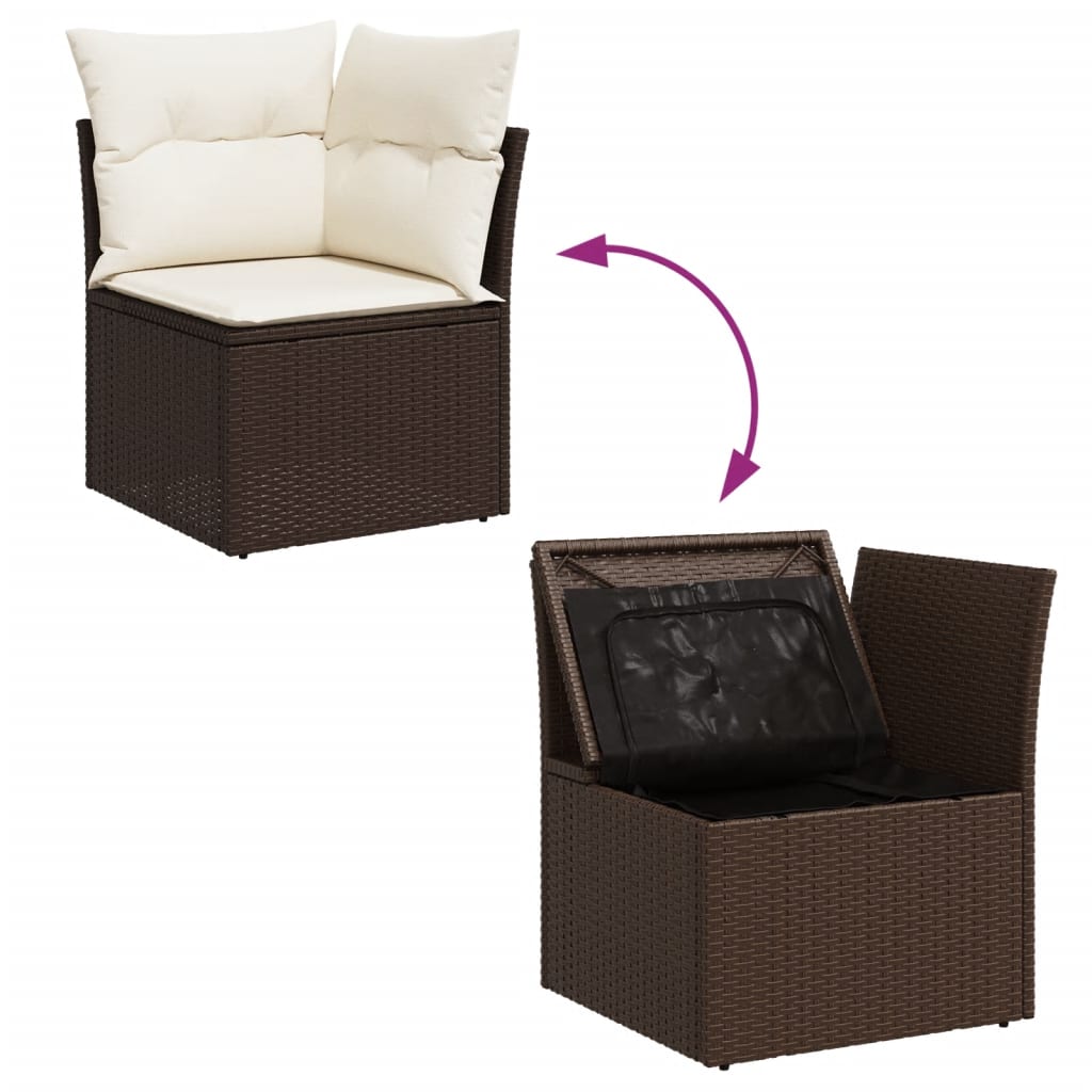 Garten-Ecksofa mit Kissen Braun Poly Rattan