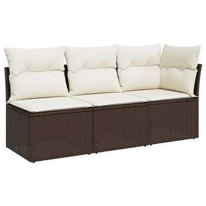 Gartensofa mit Kissen 3-Sitzer Braun Poly Rattan