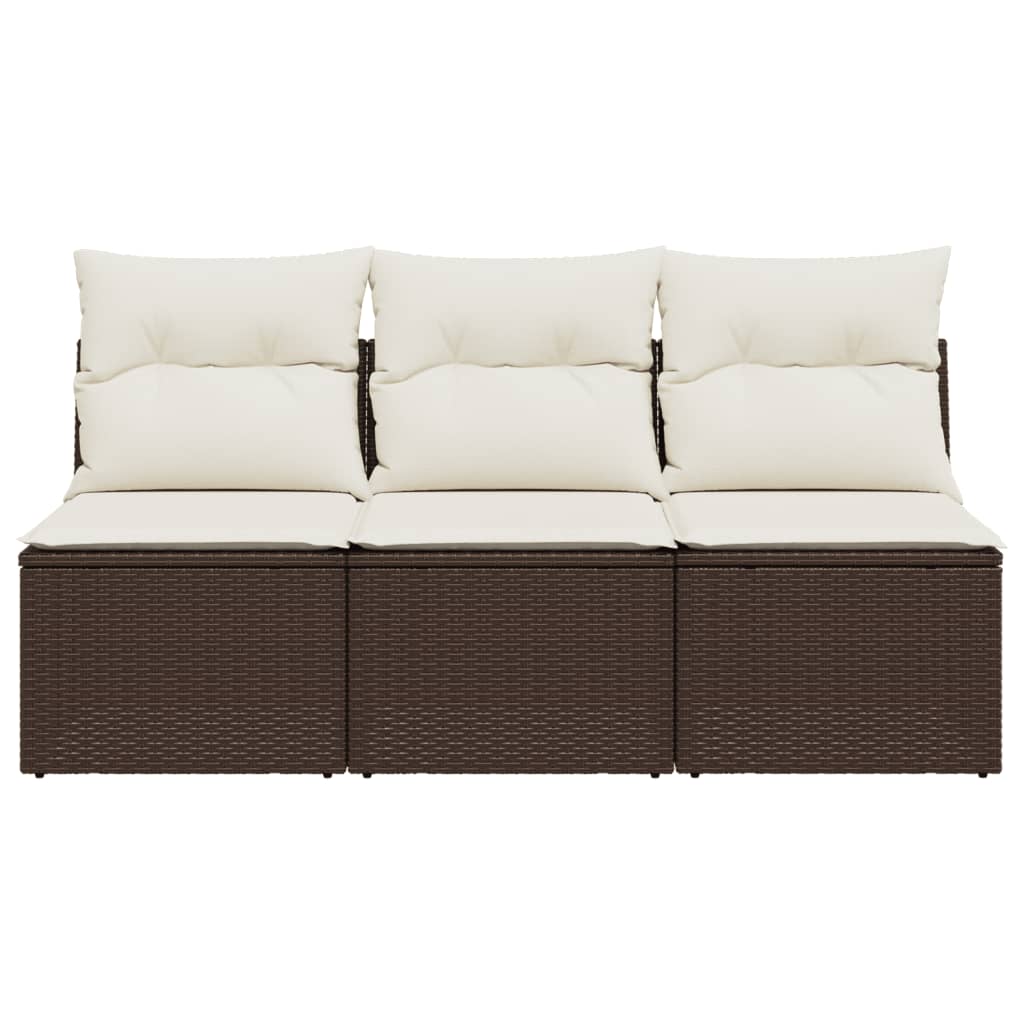 Gartensofa mit Kissen 3-Sitzer Braun Poly Rattan