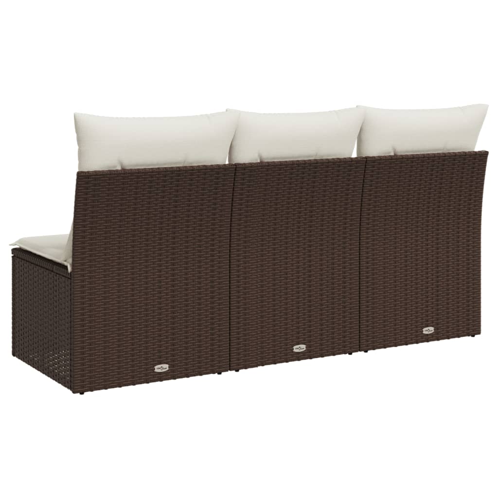 Gartensofa mit Kissen 3-Sitzer Braun Poly Rattan