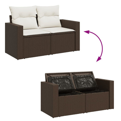 Gartensofa mit Kissen 2-Sitzer Braun Poly Rattan