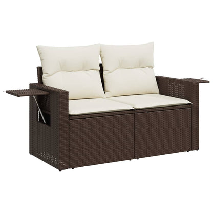 Gartensofa mit Kissen 2-Sitzer Braun Poly Rattan