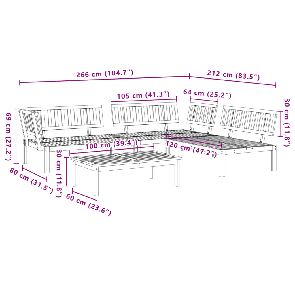 4-tlg. Garten-Sofagarnitur aus Paletten Massivholz Akazie