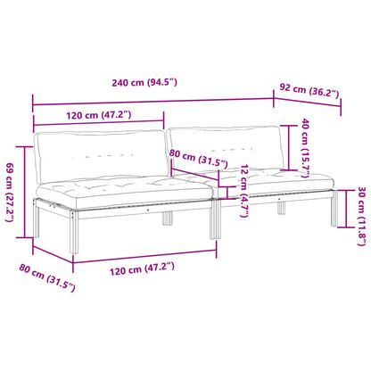 Garten-Mittelsofas aus Paletten 2 Stk. mit Kissen Akazienholz