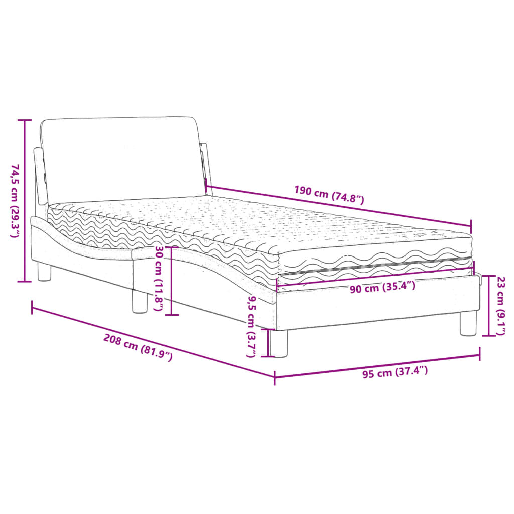 Bett mit Matratze Hellgrau 90x190 cm Samt