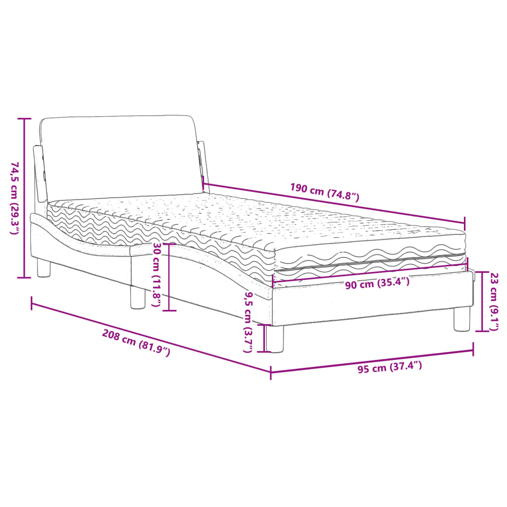 Bett mit Matratze Dunkelgrau 90x190 cm Samt