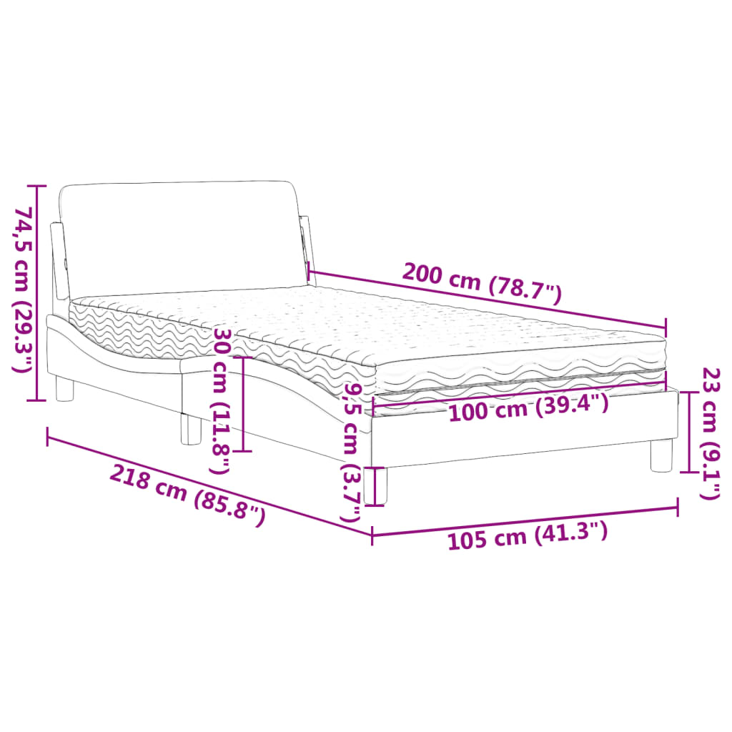 Bett mit Matratze Grau 100x200 cm Kunstleder