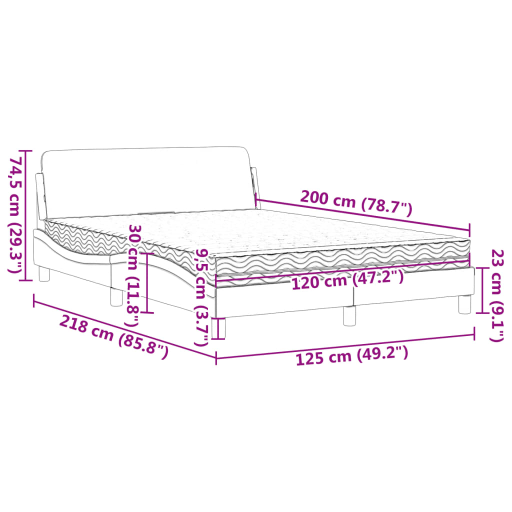 Bett mit Matratze Hellgrau 120x200 cm Stoff