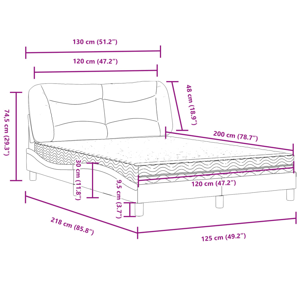 Bett mit Matratze Hellgrau 120x200 cm Stoff