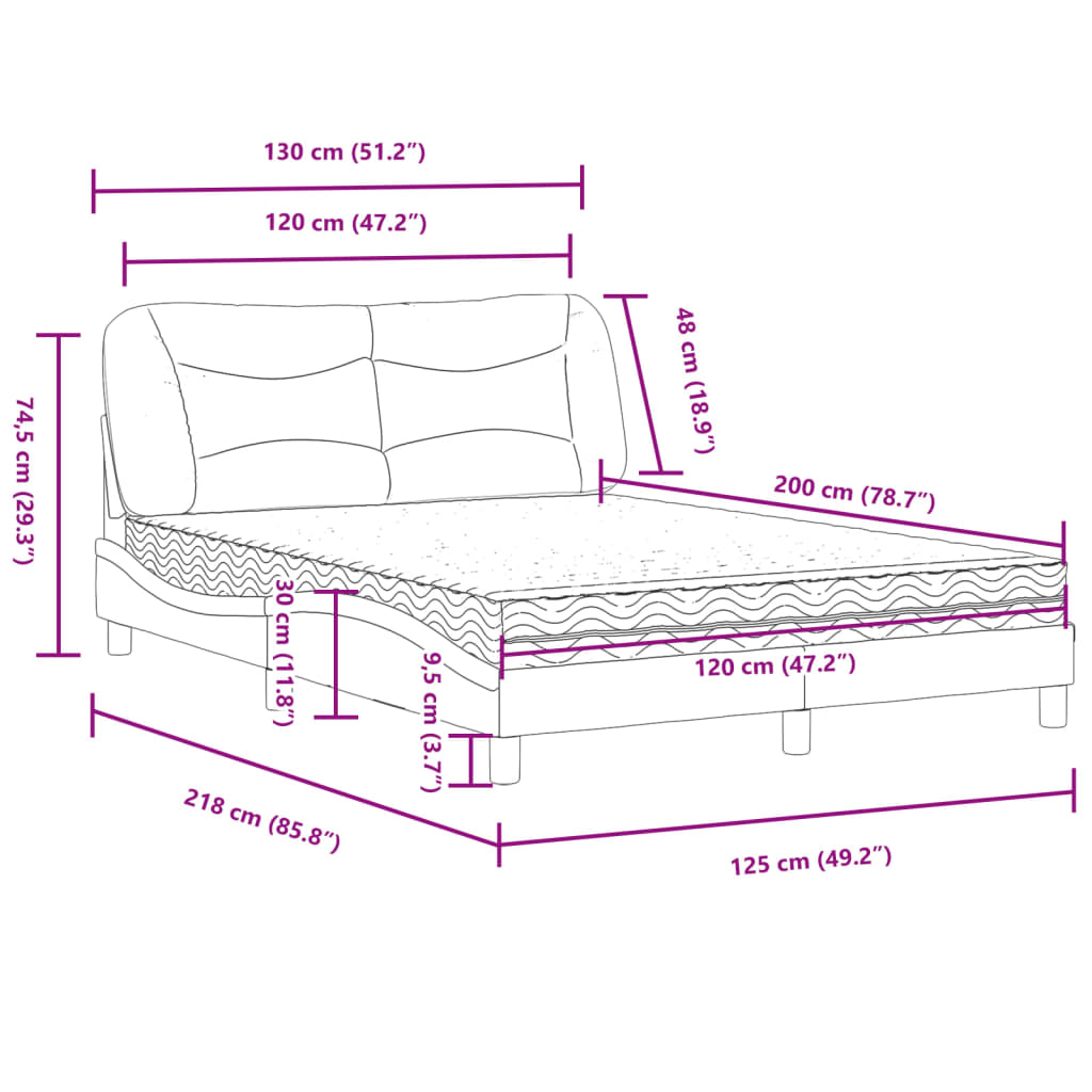 Bett mit Matratze Schwarz 120x200 cm Stoff