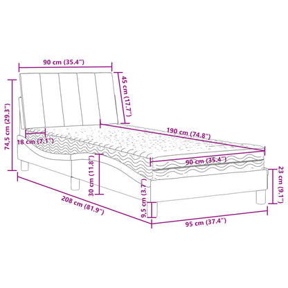 Bett mit Matratze Hellgrau 90x190 cm Samt