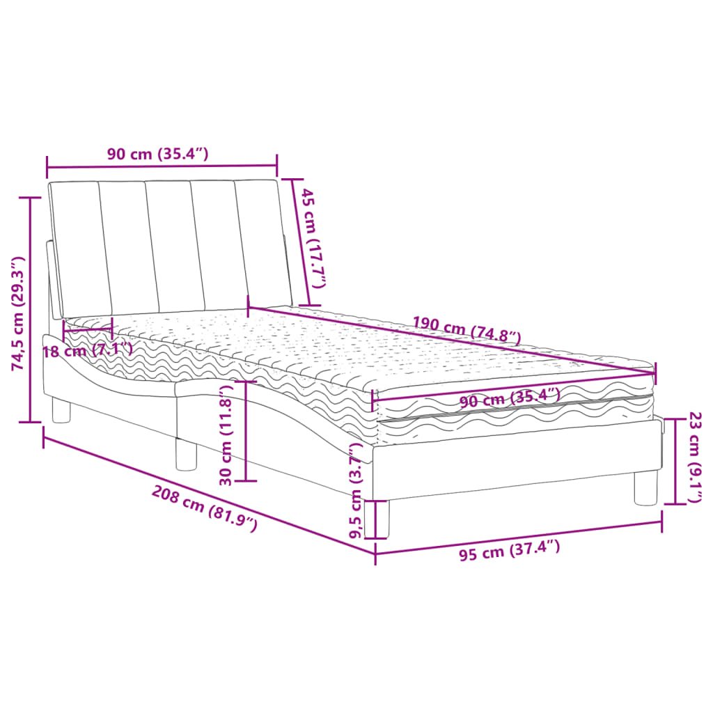 Bett mit Matratze Dunkelgrau 90x190 cm Samt