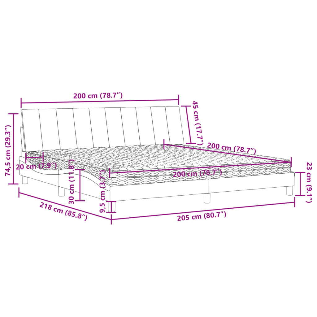 Bett mit Matratze Dunkelgrau 200x200 cm Samt