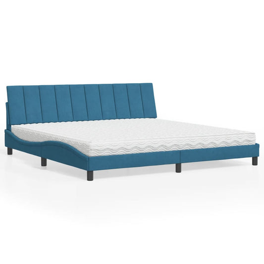 Bett mit Matratze Blau 200x200 cm Samt