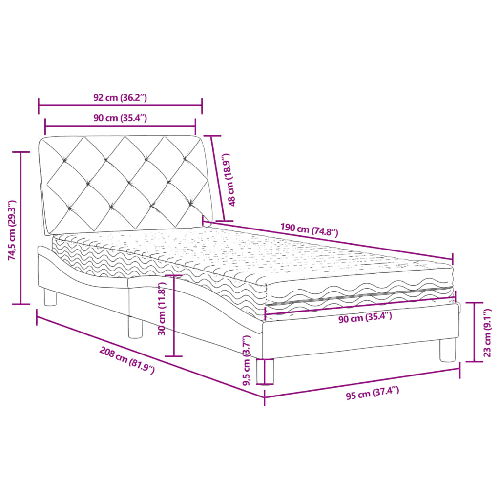 Bett mit Matratze Dunkelgrau 90x190 cm Samt