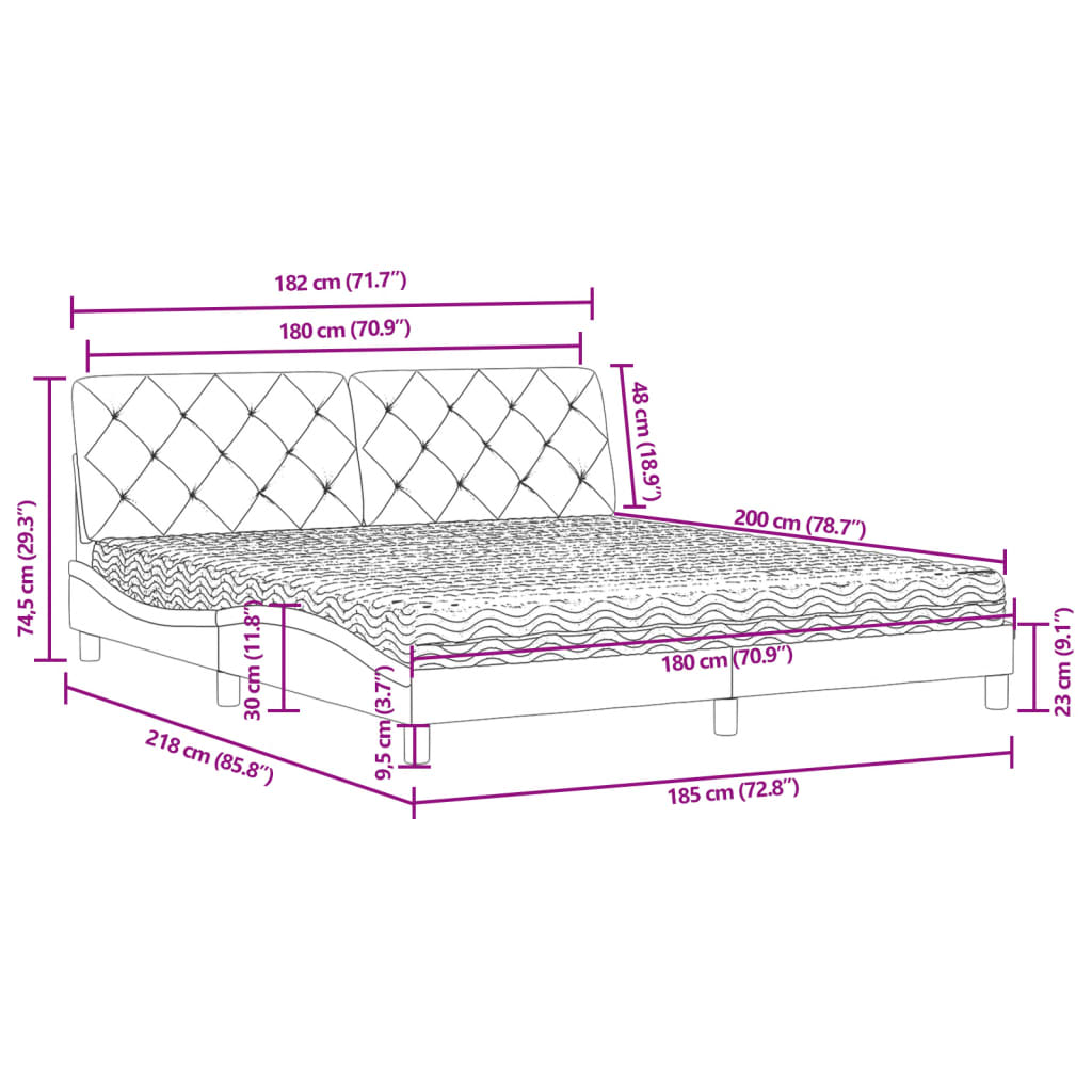 Bett mit Matratze Schwarz 180x200 cm Samt