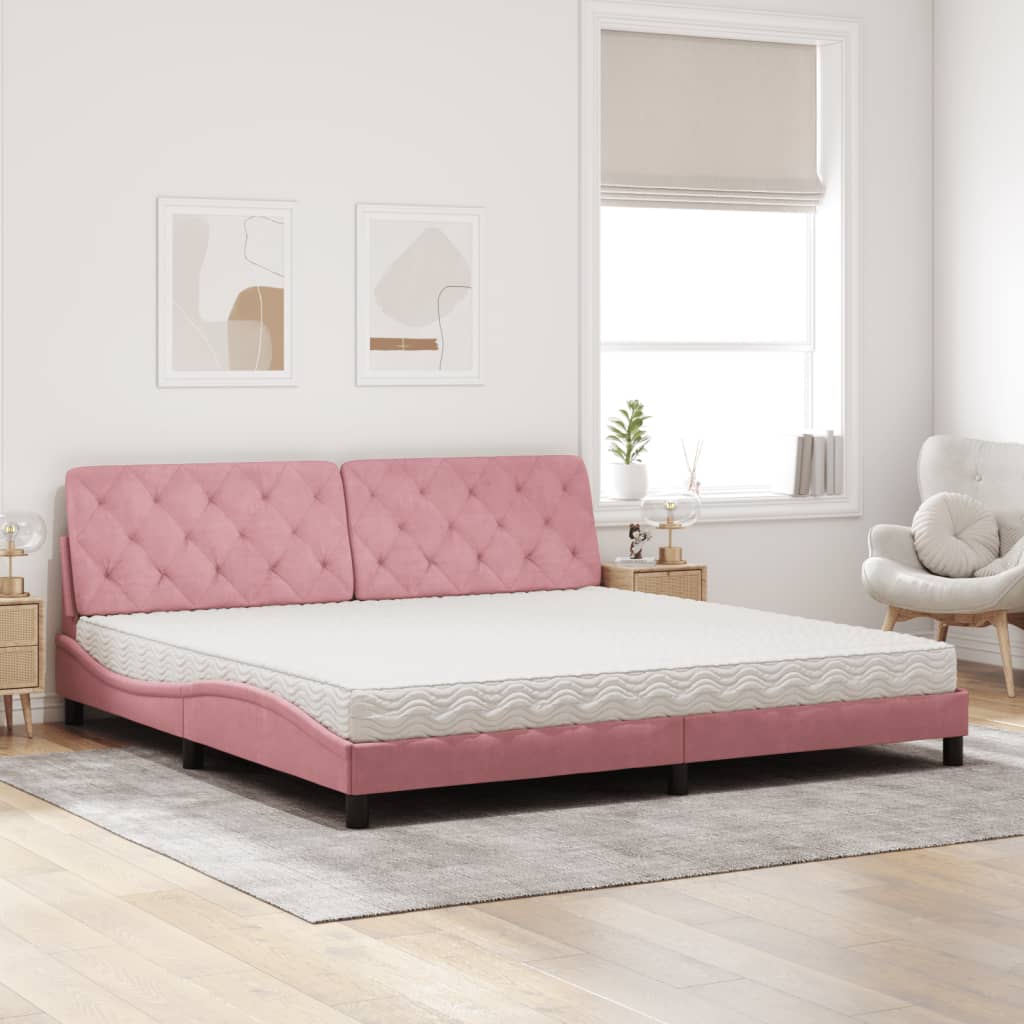 Bett mit Matratze Rosa 200x200 cm Samt