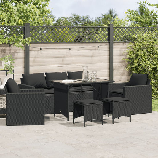 6-tlg. Garten-Sofagarnitur mit Kissen Schwarz Poly Rattan