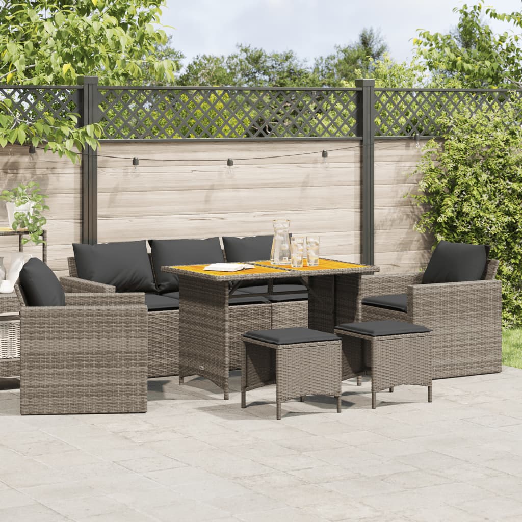 6-tlg. Garten-Sofagarnitur mit Kissen Grau Poly Rattan