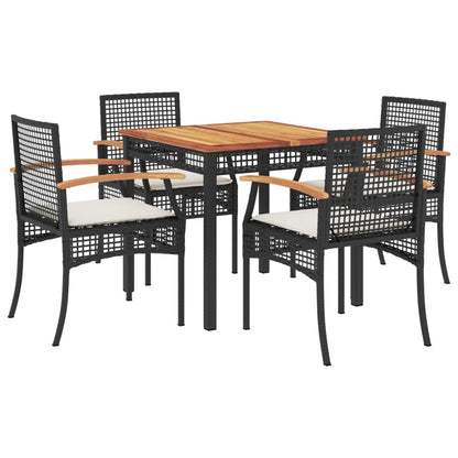 5-tlg. Garten-Essgruppe mit Kissen Schwarz Poly Rattan