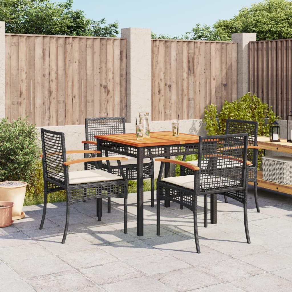 5-tlg. Garten-Essgruppe mit Kissen Schwarz Poly Rattan