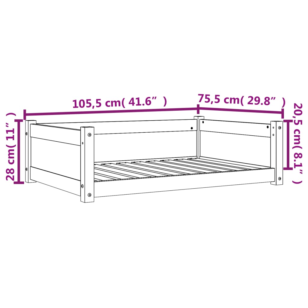 Hundebett Wachsbraun 105,5x75,5x28 cm Massivholz Kiefer