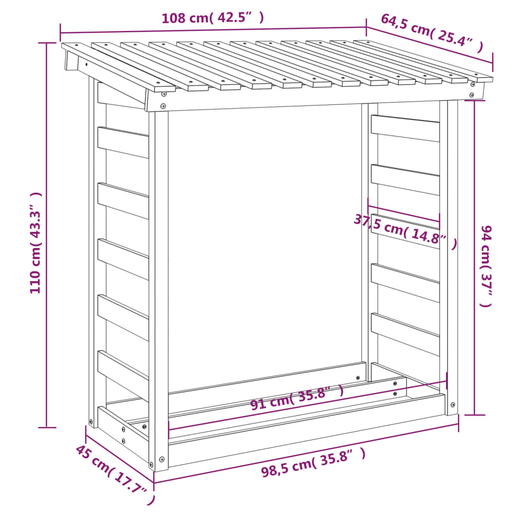 Kaminholzregal Wachsbraun 108x64,5x110 cm Massivholz Kiefer