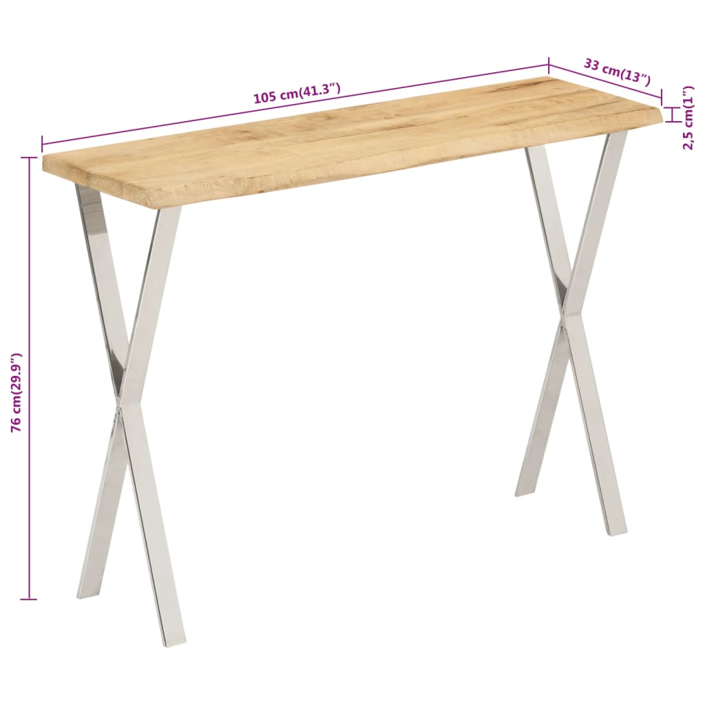 Konsolentisch mit Baumkante 105x33x76 cm Massivholz Mango