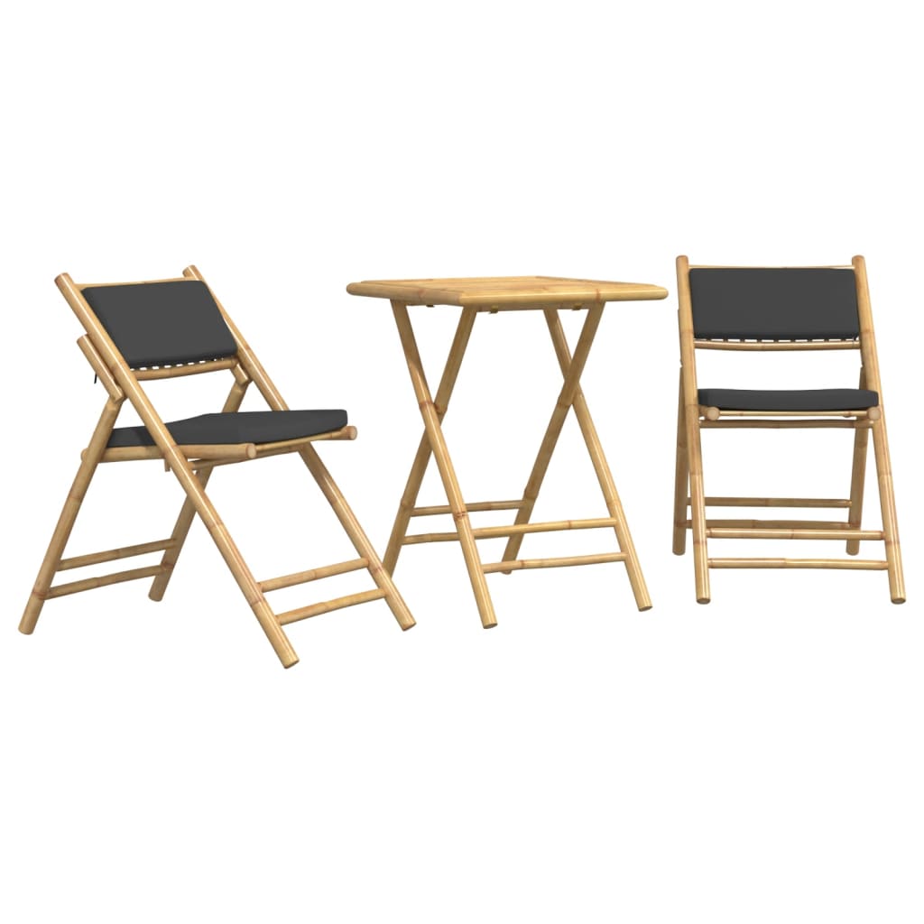 3-tlg. Bistro-Set Klappbar mit Dunkelgrauen Kissen Bambus