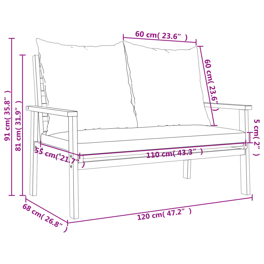 3-tlg. Garten-Lounge-Set mit Kissen Massivholz Akazie