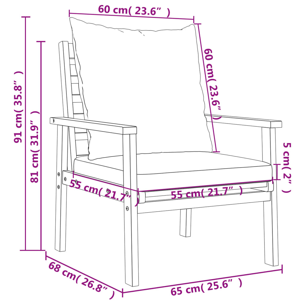 3-tlg. Garten-Lounge-Set mit Kissen Massivholz Akazie