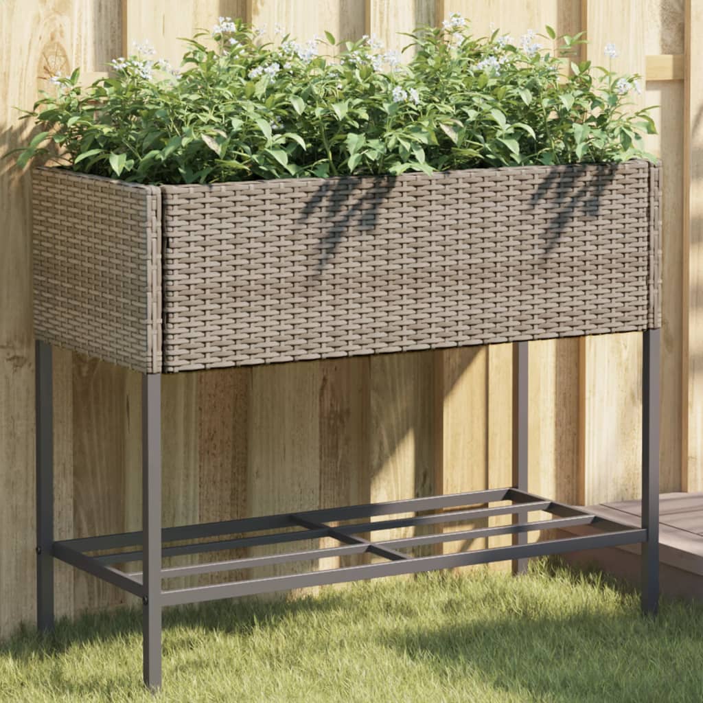 Hochbeete mit Ablage 2 Stk. Grau 90x40x75 cm Poly Rattan