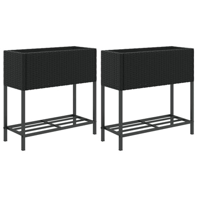 Hochbeete mit Ablage 2 Stk. Schwarz 70x28x70 cm Poly Rattan