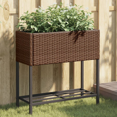 Hochbeete mit Ablage 2 Stk. Braun 70x28x70 cm Poly Rattan