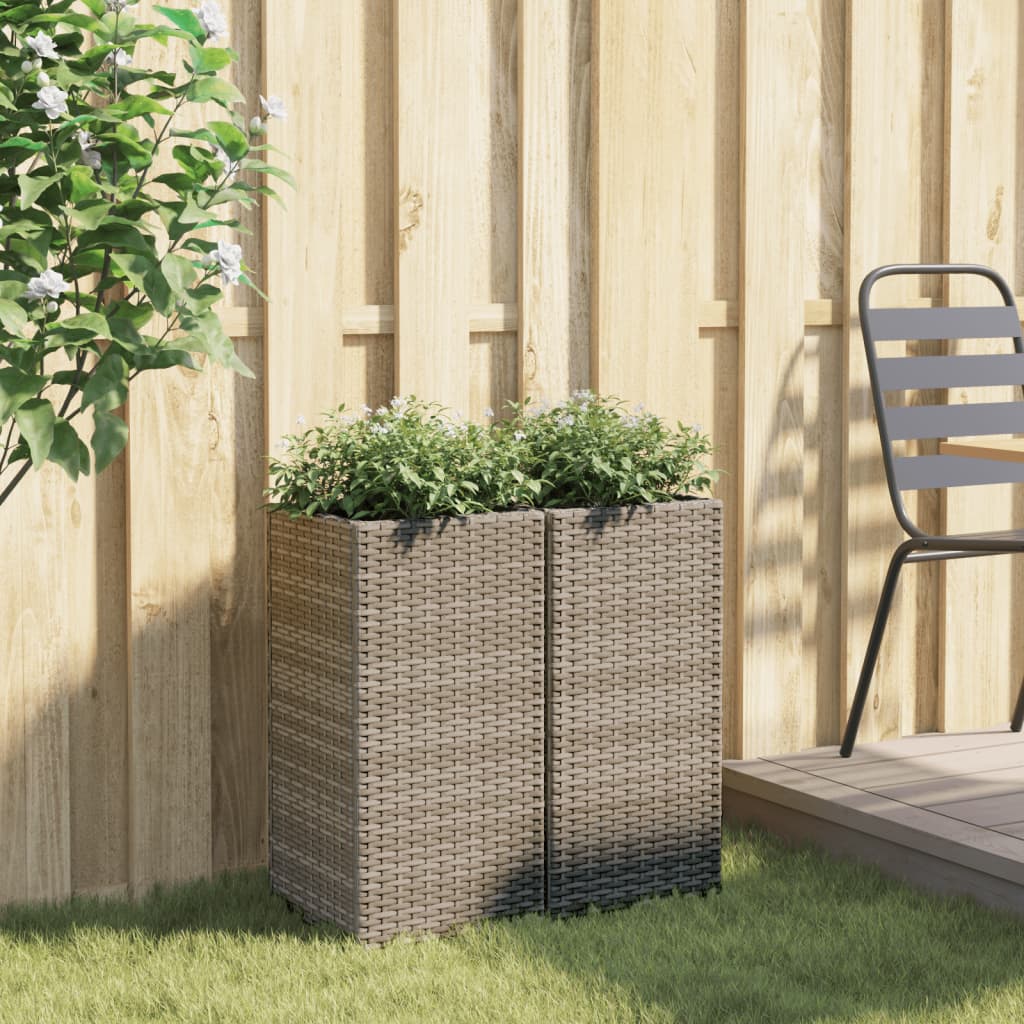 Pflanzkübel 2 Stk. Grau 30x30x60 cm Poly Rattan