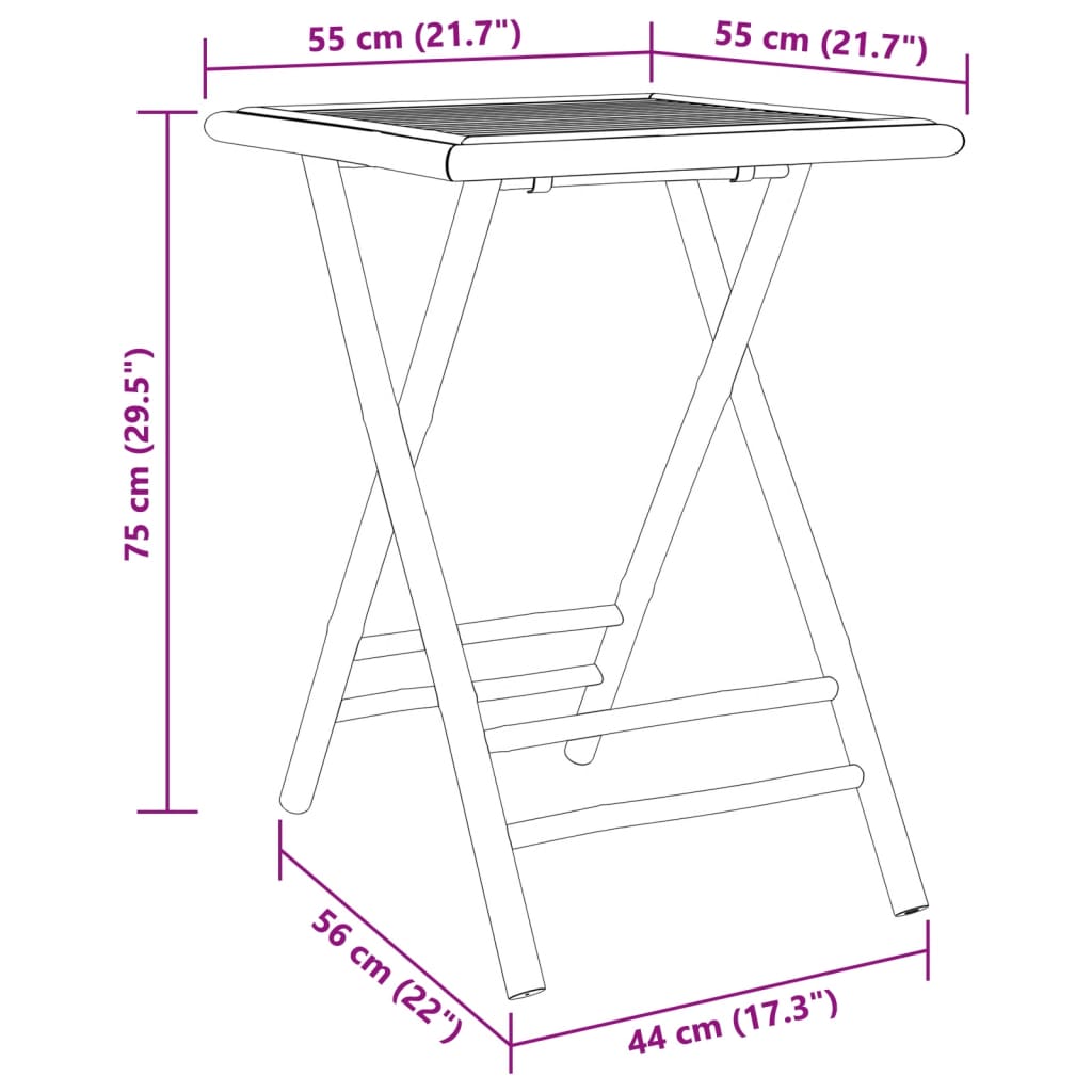 Gartentisch Klappbar 55x55x75 cm Bambus