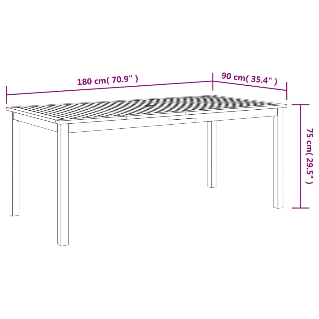 Garten-Esstisch 180x90x75 cm Massivholz Akazie