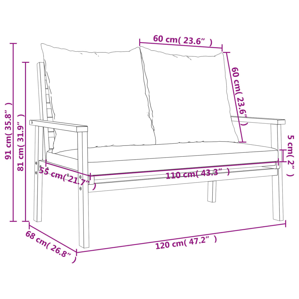 Gartensofa-Set mit Kissen Massivholz Akazie