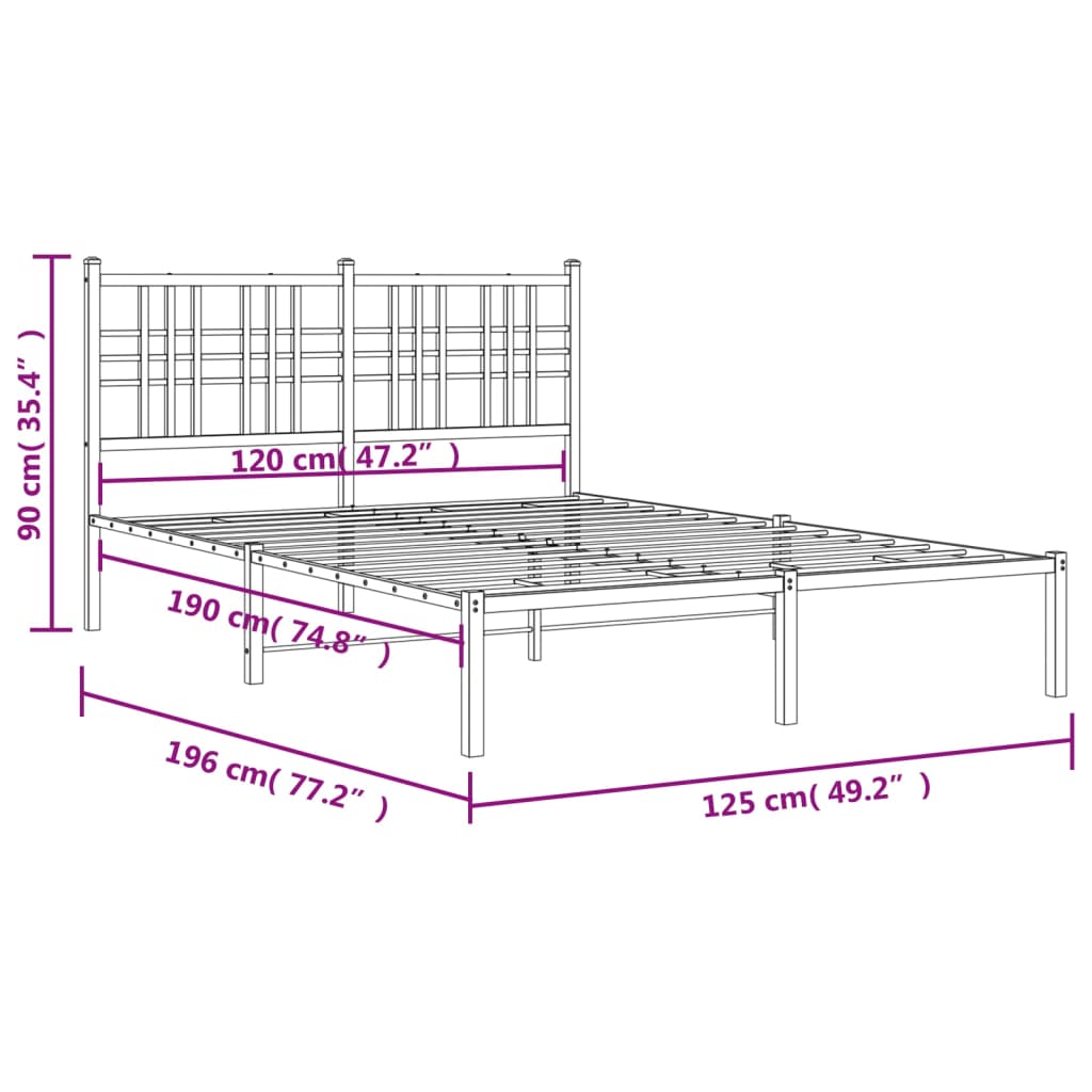 Bettgestell mit Kopfteil Metall Schwarz 120x190 cm